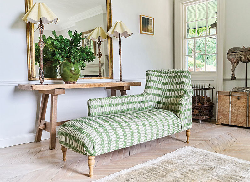 2 Anglesey LHF Chaise in V&A Brompton Collection Ikat Basil
